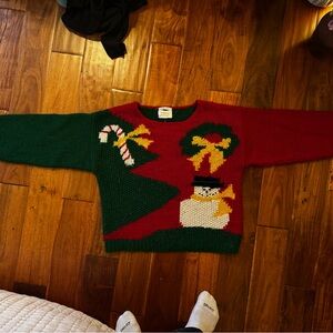 Lord & Taylor Hand Knit Sweater - Green and Red